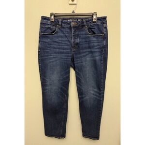 American Eagle Jeans Women 12 Short Blue Tomgirl Button Fly Whiskered Denim Dark